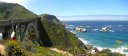 A panorama encompassing both Rocky Creek Bridge and the coast.
